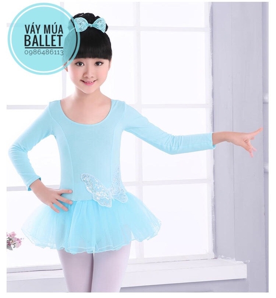 Váy múa kimsa bướm dài tay màu hồng, màu xanh