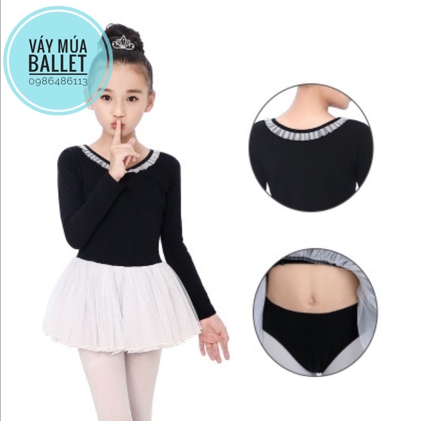 Váy múa voan mềm phối màu dài tay