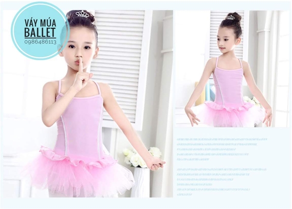 Váy múa 2 dây bèo xoè màu tím, hồng