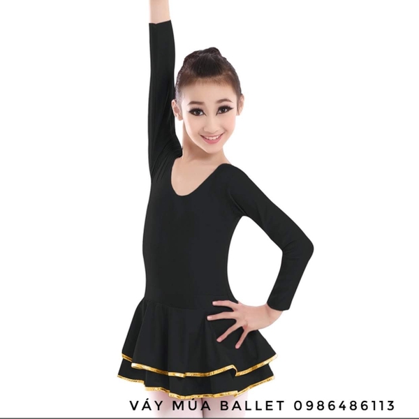 Váy tập khiêu vũ 2 tầng dài tay màu vàng, hồng, xanh