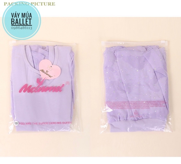 Set áo váy tập múa tay búp sao (tím, xanh, hồng)