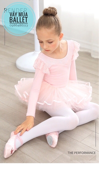 Váy múa phối ren tiên dài tay (xanh, hồng, tím)