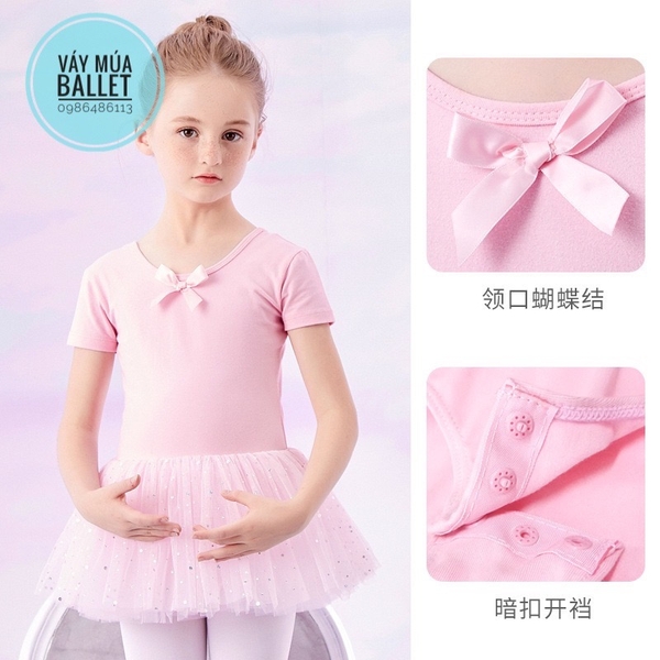 Váy múa đan lưng sao tay ngắn E (hồng, đỏ, nâu)