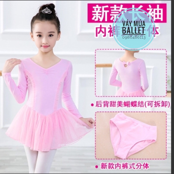 Váy múa nơ lưng voan lụa mềm dài tay