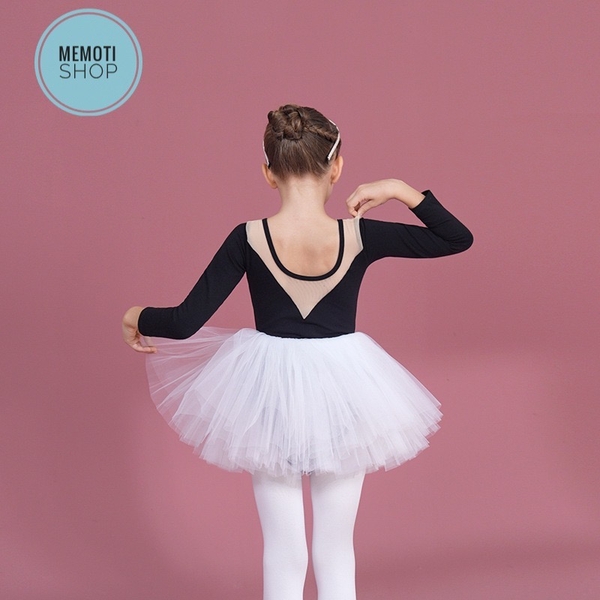 Set áo váy múa V lưng dài tay trắng