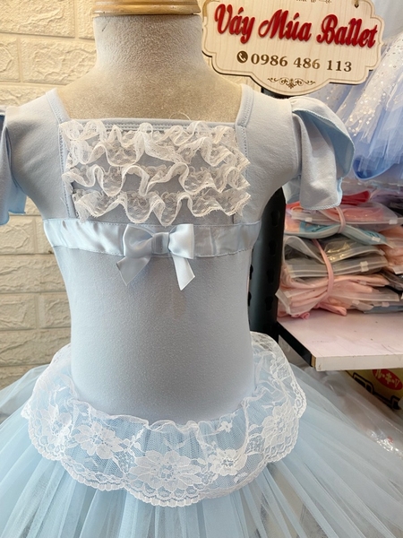 Váy múa phối ren ngực bèo tay búp (hồng, xanh, vàng)