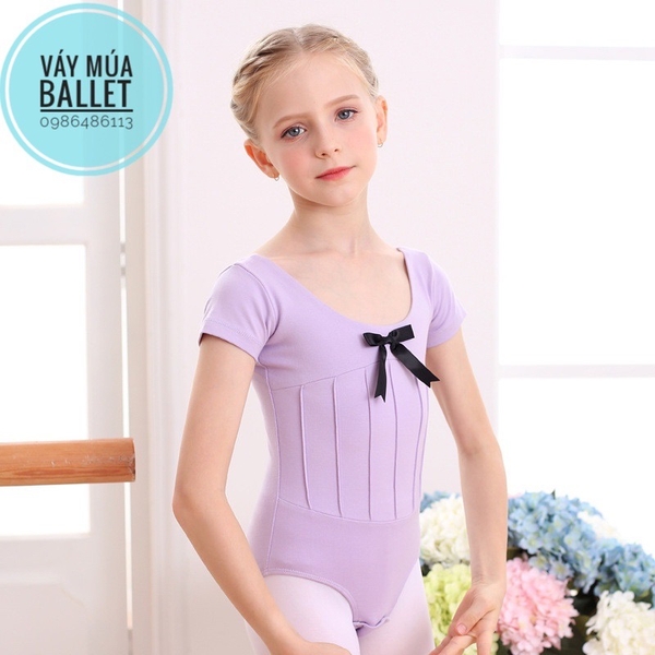 Áo tập múa gân nơ tay ngắn (hồng, xanh, đen, tím)