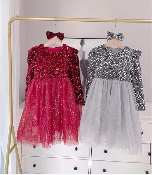 Váy công chúa Sequin kèm nơ lấp lánh