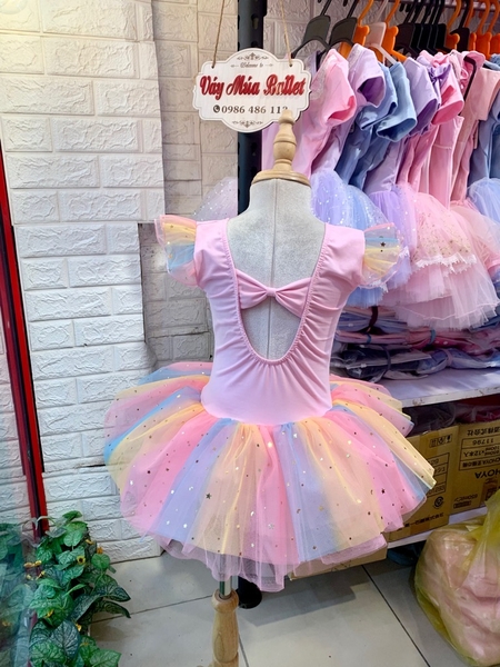 Váy múa girl tiên cầu vồng hồng