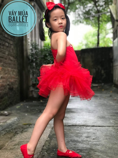 Váy múa lệch vai tay rời đỏ