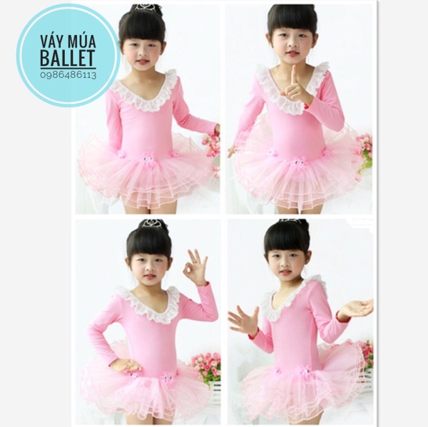 Váy múa cổ tim ren dài tay