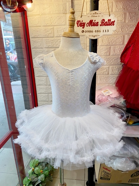 Váy múa tay tiên thun lấp lánh tutu trắng