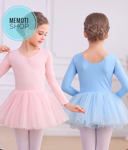 Váy múa basic voan mềm dài tay (xanh, tím, hồng)