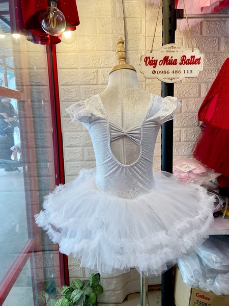 Váy múa tay tiên thun lấp lánh tutu trắng