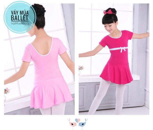 Váy tập múa cotton nơ ngắn tay 4 màu