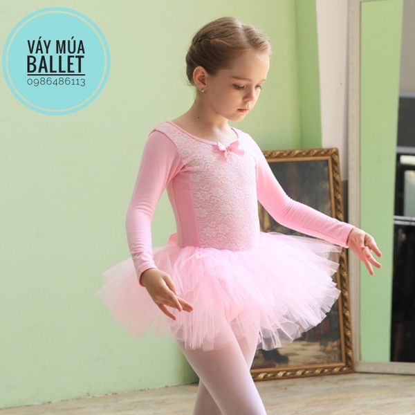 Váy múa ren ngực nơ dài tay