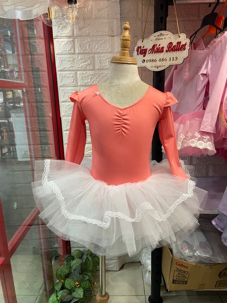 Váy múa thun tiên dài cam hồng
