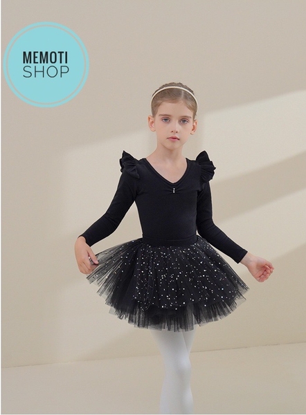 Set áo váy múa tiên đan sao dài tay đen