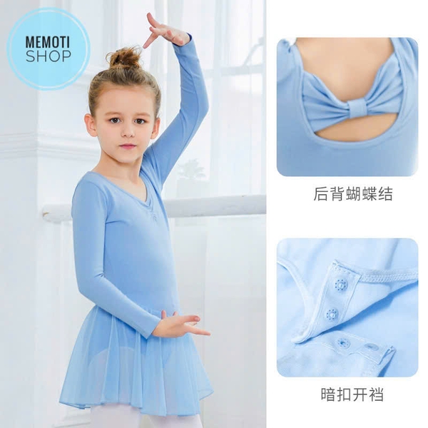 Váy tập múa voan dài tay hồng phấn
