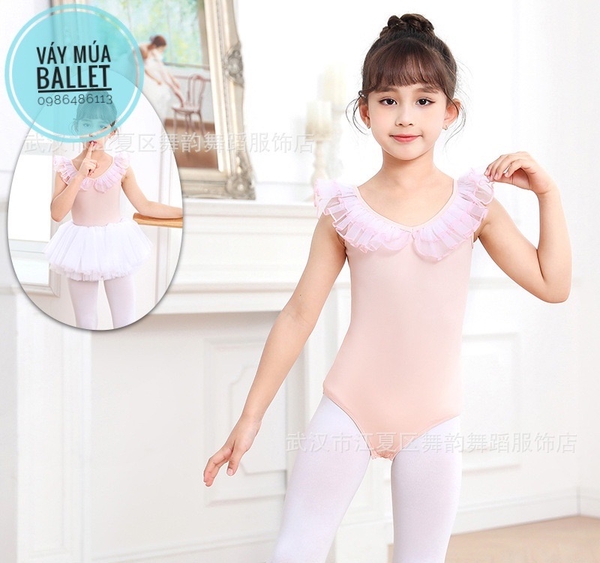 Áo tập múa viền bèo cổ (ko chân váy) xanh, hồng