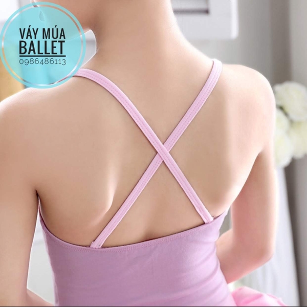 Váy múa 2 dây bèo xoè màu tím, hồng