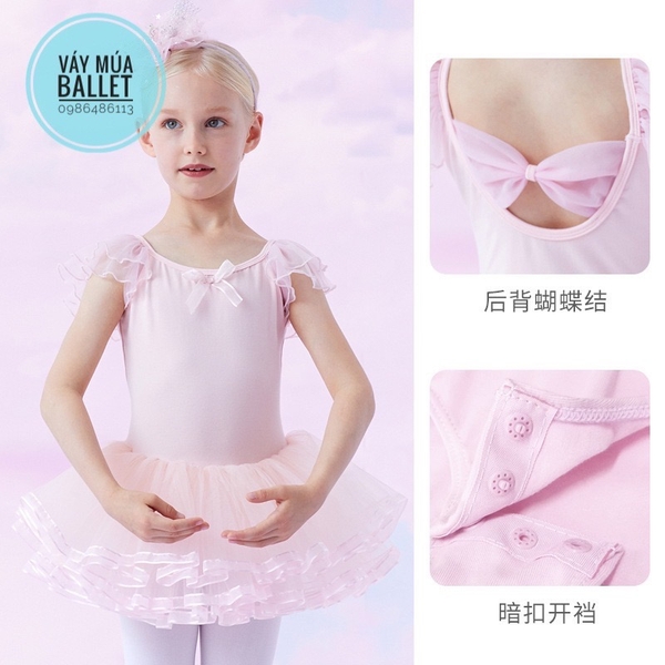 Váy múa tiên nơ viền new (tím, xanh, hồng)