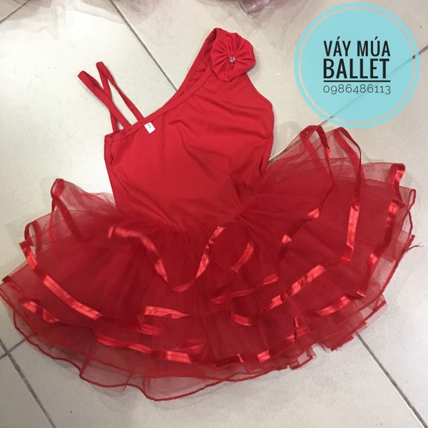 Váy múa lệch vai đỏ
