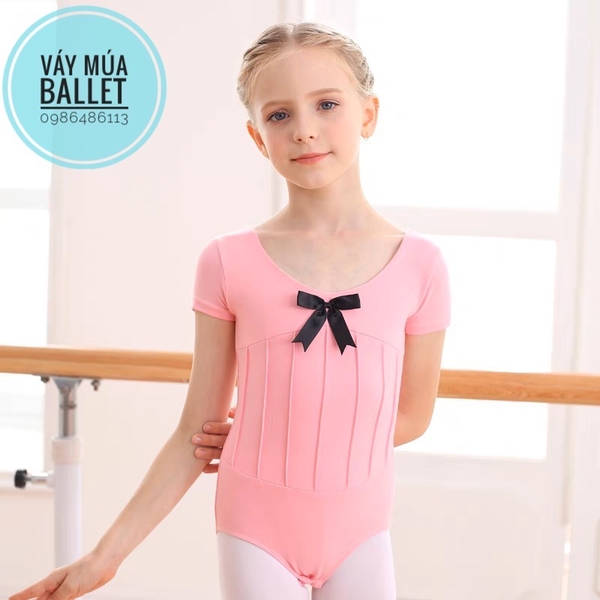 Áo tập múa gân nơ tay ngắn (hồng, xanh, đen, tím)