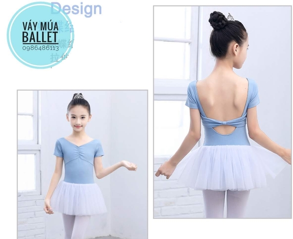 Váy múa tay ngắn nơ lưng voan mềm