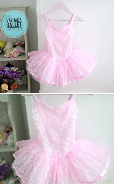 Váy múa 2 dây chéo phối ren mềm mại