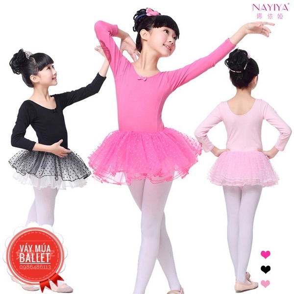 Váy múa basic dài tay hồng đậm