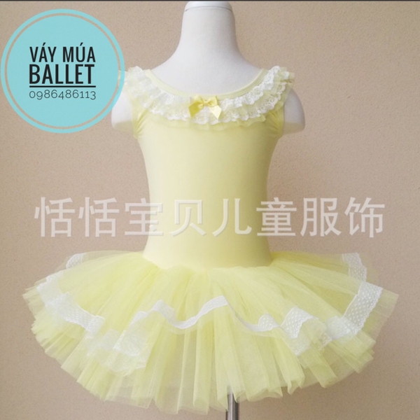 Váy múa ren cổ màu hồng, trắng, xanh, vàng, kem