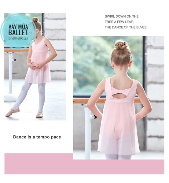 Váy tập múa ba lỗ phối voan dài thân (tím, xanh, hồng, đen)