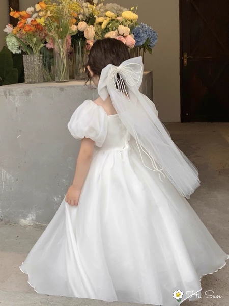 Váy công chúa voan tơ trắng bồng s110