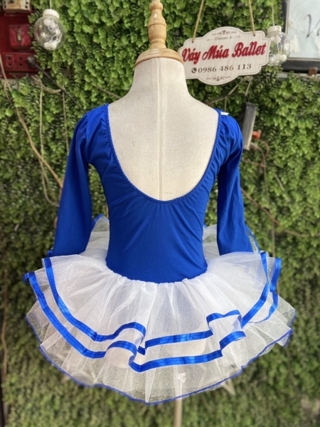 Váy múa xanh coban bèo ngực dài tay