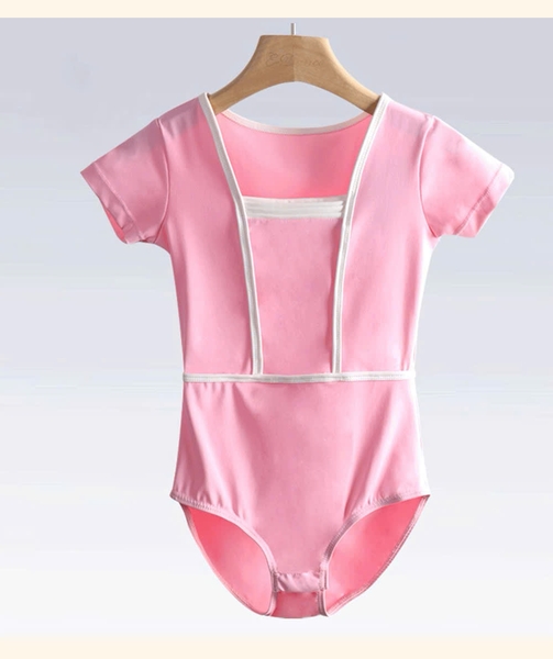 Set áo váy múa đáp ngực tay ngắn hồng