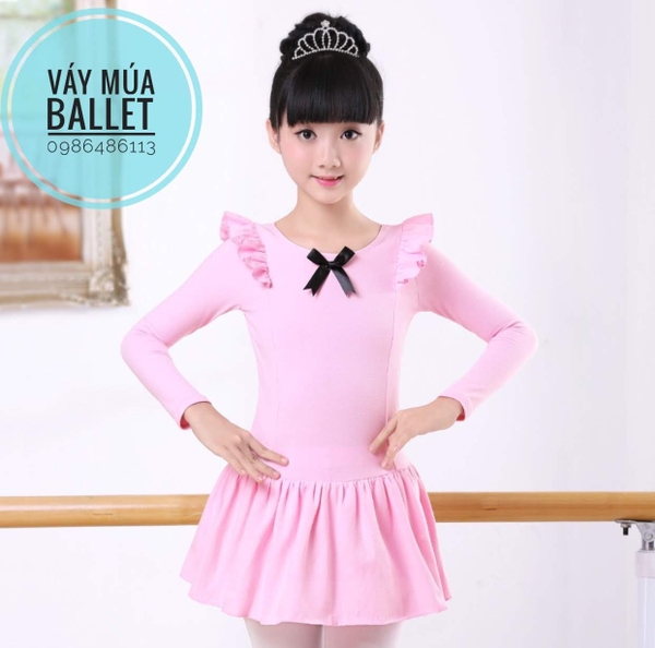 Váy tập múa bèo vai nơ dài tay