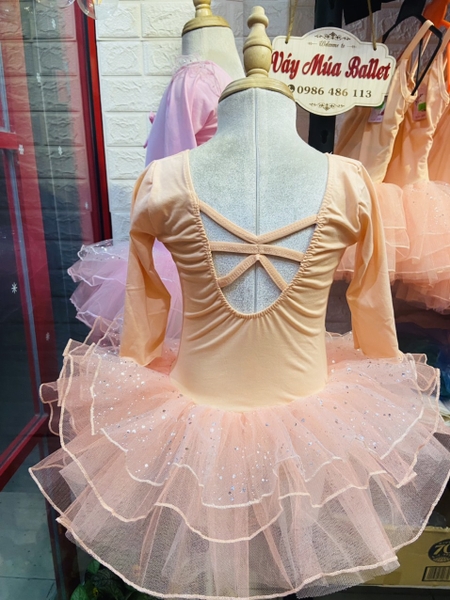 Váy múa hoa nhũ tay lỡ/dài kem