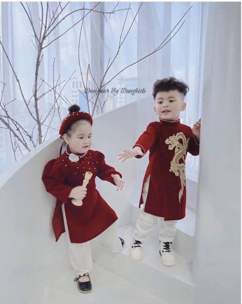 Bộ áo dài nhung đỏ cao cấp