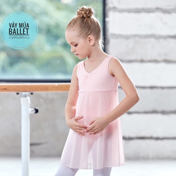 Váy tập múa ba lỗ phối voan dài thân (tím, xanh, hồng, đen)