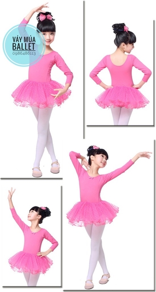 Váy múa basic dài tay hồng đậm