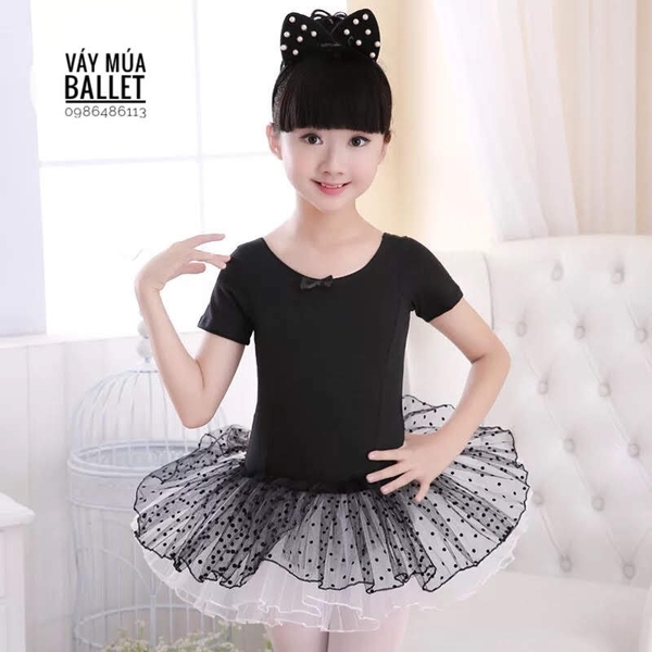 Váy múa basic ngắn tay màu đen