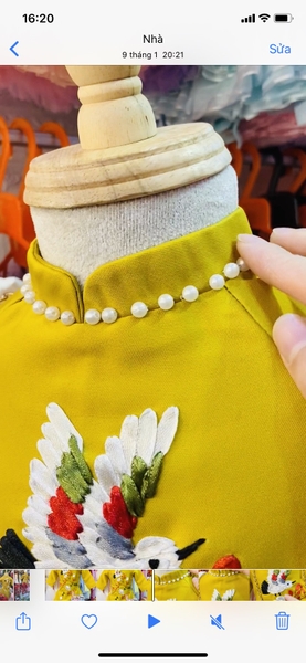 Bộ áo dài gấm thêu hoa- Hạc