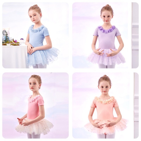 Váy múa hoa cổ sao ngắn (nude, hồng, xanh, tím)