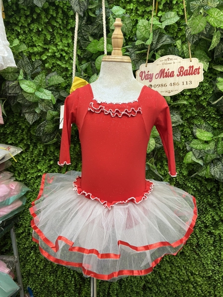 Váy múa bèo cổ vuông tay lỡ đỏ