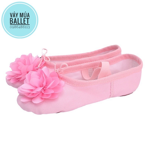 Giày vải múa hoa to (hồng, kem)
