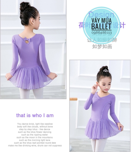 Váy múa nơ lưng voan lụa mềm dài tay