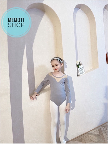 Set áo váy múa V lưng tutu dài tay (đen, ghi)