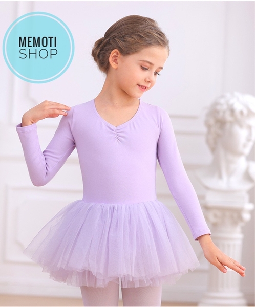 Váy múa basic voan mềm dài tay (xanh, tím, hồng)