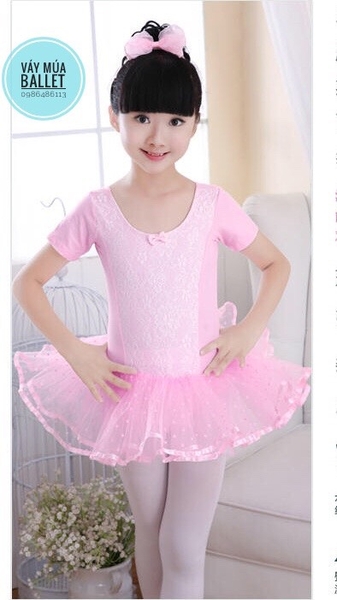 Váy múa phối ren tay ngắn tím